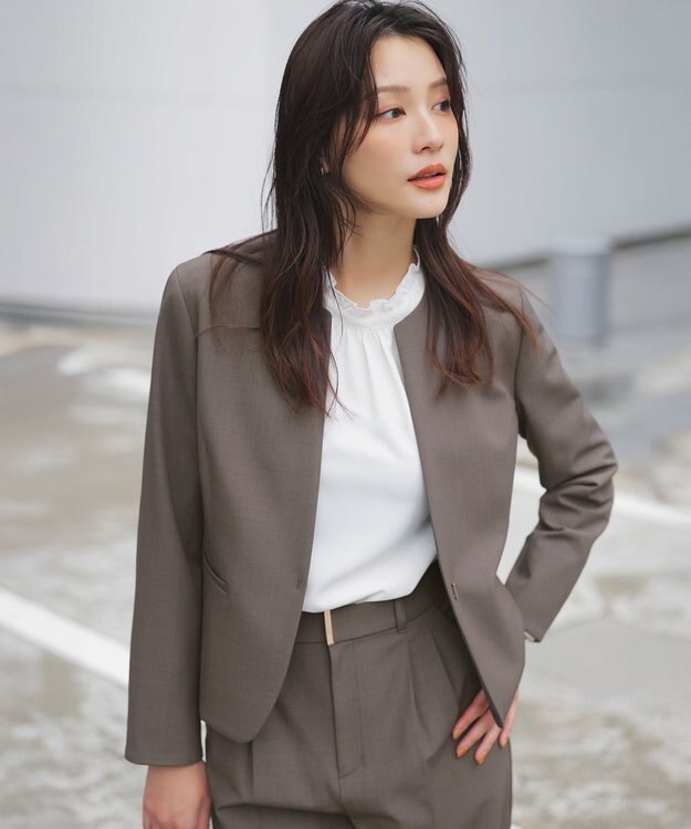 ANY SIS 【WEB限定】ウーステッドエステル クルーネック ジャケット モカグレー