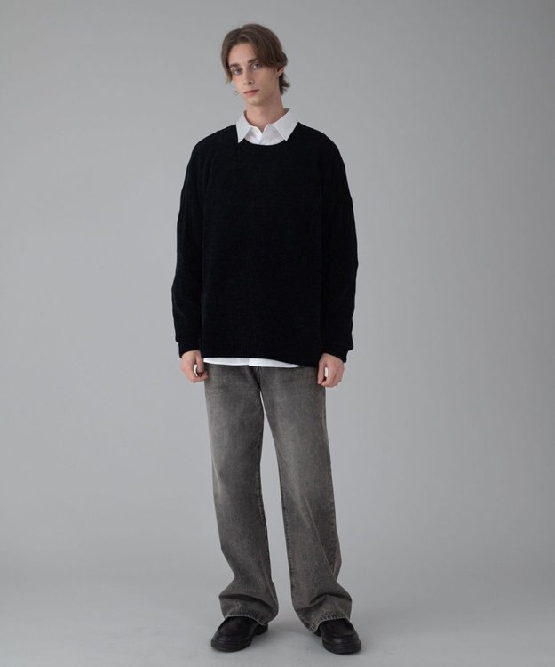 WEGO 【ユニセックス着用ITEM/MLサイズ展開】ベロアモールプルオーバー ブラック