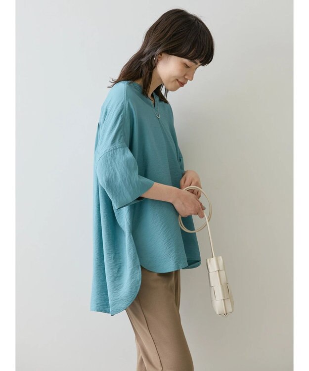 AMERICAN HOLIC 接触冷感スキッパーバックギャザーブラウス Blue Green