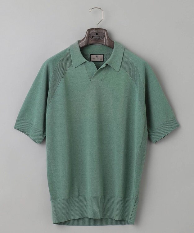 GOTAIRIKU 【和紙＆綿 】二ット スキッパーポロシャツ グリーン系