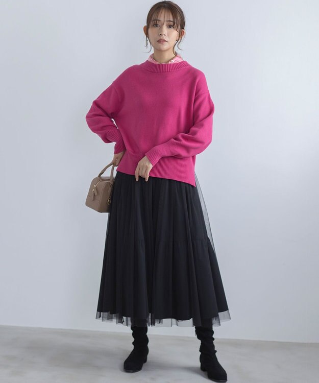 組曲 コットンカシミヤ混 クルーネックニット ラズベリー系