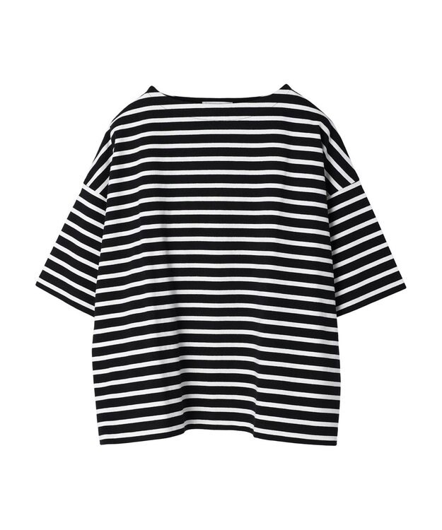 Green Parks ボーダーボートネック７分袖プルオーバー Black