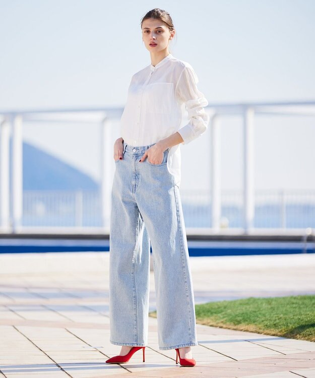 BEIGE， GENTIAN / スタンドカラーシャツ White