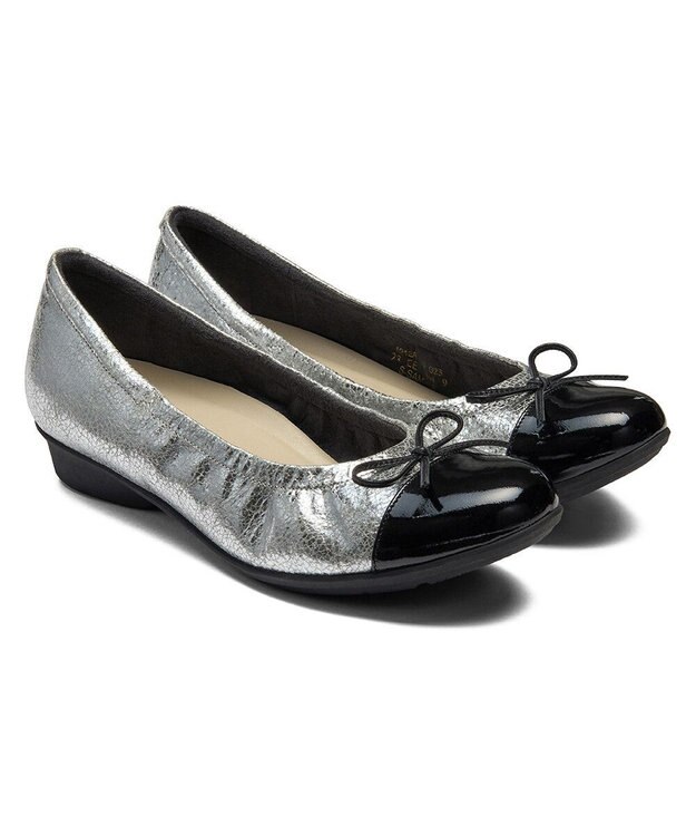 ASICS WALKING ペダラ レディース 2E 2.0cmヒール シルバー×ブラック(エナメル)