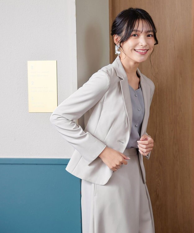 Tiaclasse L 【ダブルクロス・洗える】テーラードジャケット グレージュ