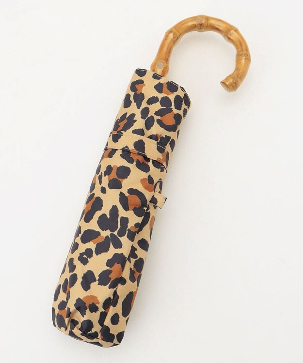 ANY 【晴雨兼用/UVケア】バンブーハンドル折りたたみ傘 レオパード