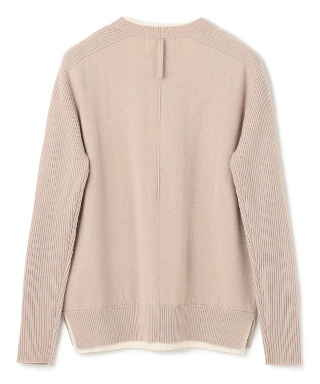 BEIGE， 【洗える】POMPE / ウールカシミヤ配色リブクルーネック Taupe×Ecru