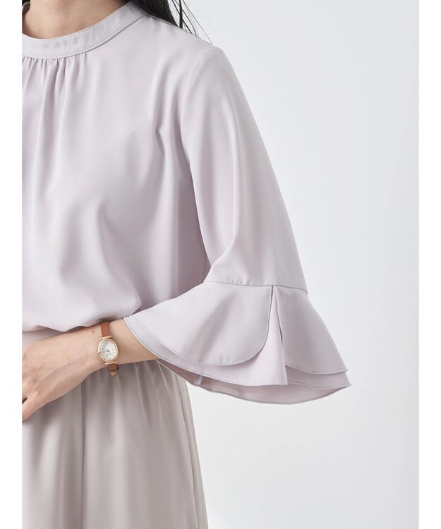 earth music&ecology ラッフル７分袖ブラウス Pink Beige