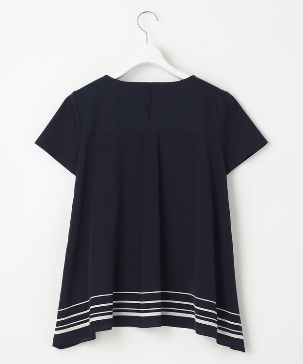 23区 【洗える】スカーフプリントコンビ バックデザイン カットソー ネイビーxオフホワイト