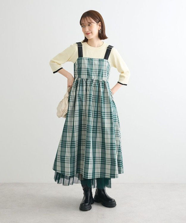 Green Parks ・ＳＵＧＡＲ　ＳＰＯＯＮ　チェックギャザーワンピース Green
