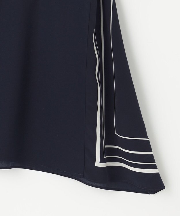 23区 【洗える】スカーフプリントコンビ バックデザイン カットソー ネイビーxオフホワイト