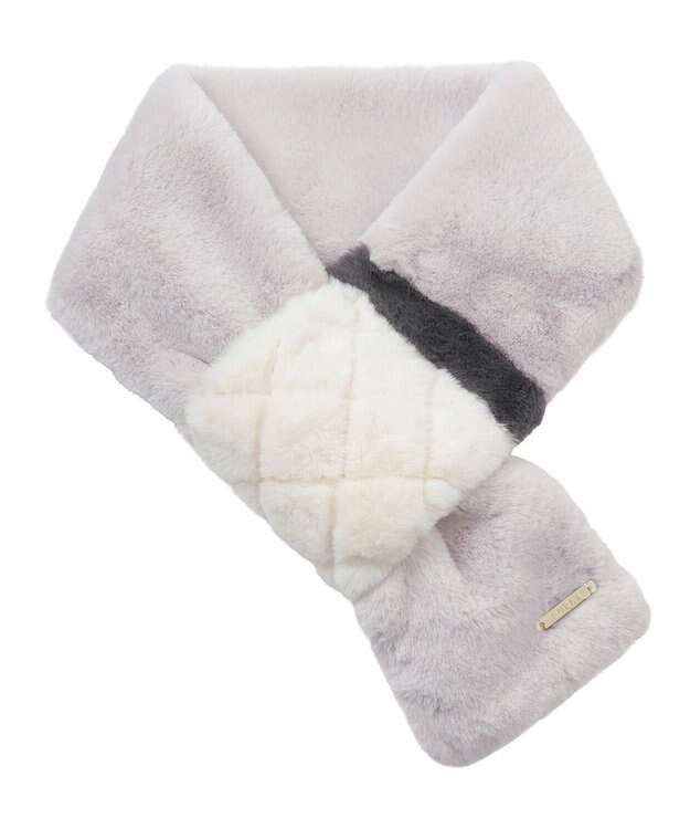 MOONBAT FURLA フェイクファーキルティング風トリコマフラー ライトグレー