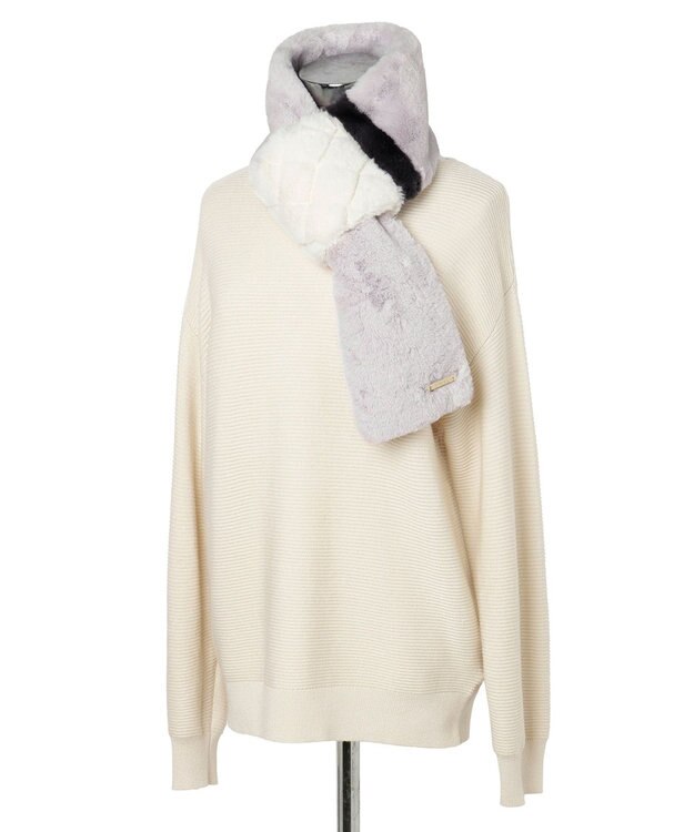 MOONBAT FURLA フェイクファーキルティング風トリコマフラー ライトグレー