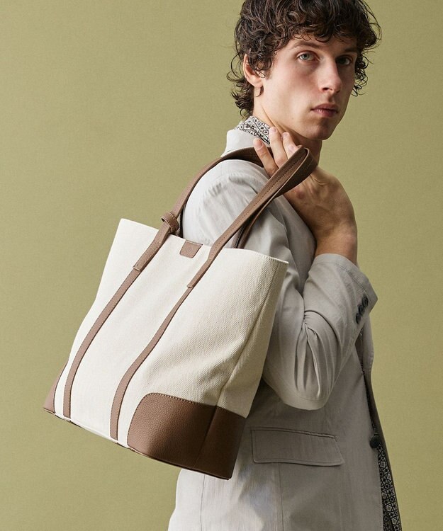 JOSEPH ABBOUD 【軽量/バッグINバッグ付き】ヘリンボンキャンバス トートバッグ アイボリー系