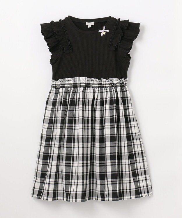 ANY KIDS チェック ドッキングワンピース ブラック