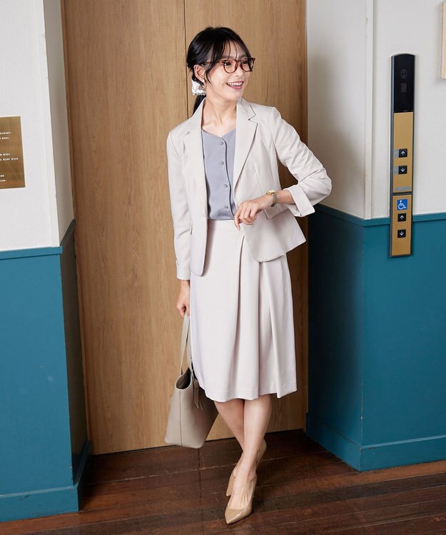 Tiaclasse L 【ダブルクロス・洗える】テーラードジャケット グレージュ