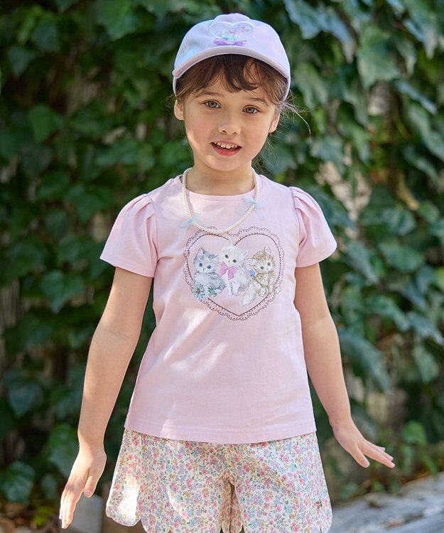 ANY KIDS ネックレス付き ネコTシャツ ピンク