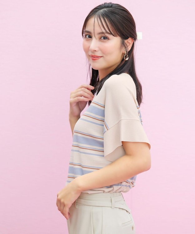 ANY SIS 【and GIRL掲載/アイスタッチ】フレンチスリーブ ニット ベージュボーダー