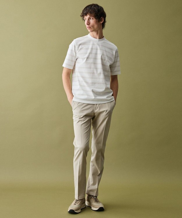 JOSEPH ABBOUD 【エコ素材和紙使用・日本素材を日本縫製 ・軽量・通気性】和紙フライスボーダーＴシャツ ホワイト系2