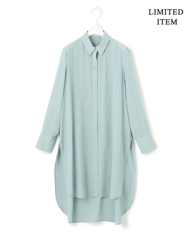 ICB 【WEB限定】 アセテートレーヨン ロングシャツ サックスブルー系