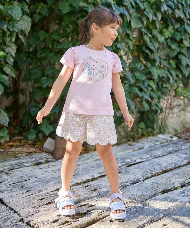 ANY KIDS ネックレス付き ネコTシャツ ピンク