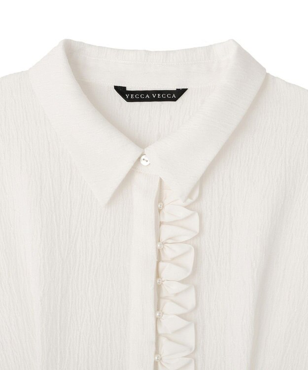 YECCA VECCA パールジャガードペプラムブラウス Off White