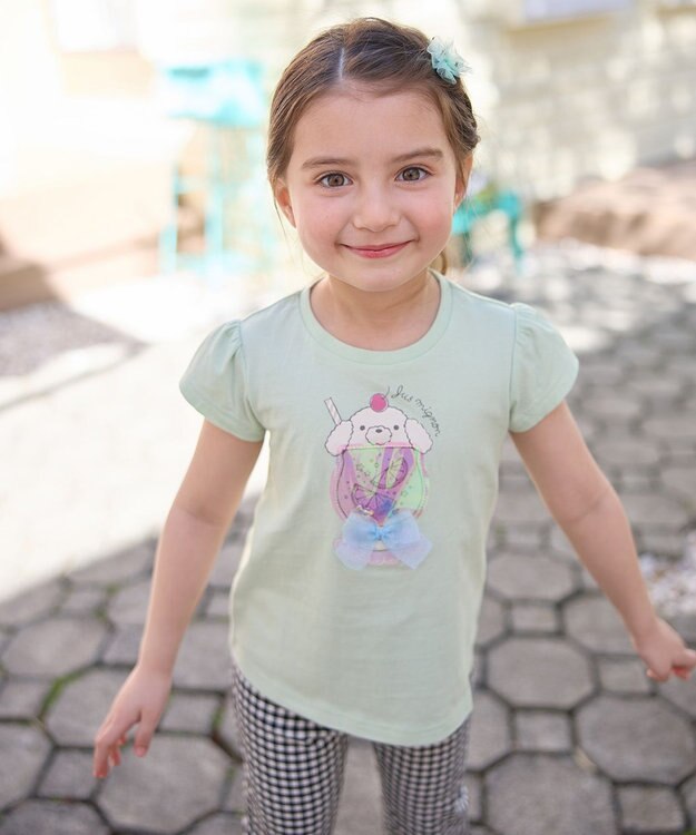 ANY KIDS シャラシャラ ビーズ入り Tシャツ ミント×イヌ