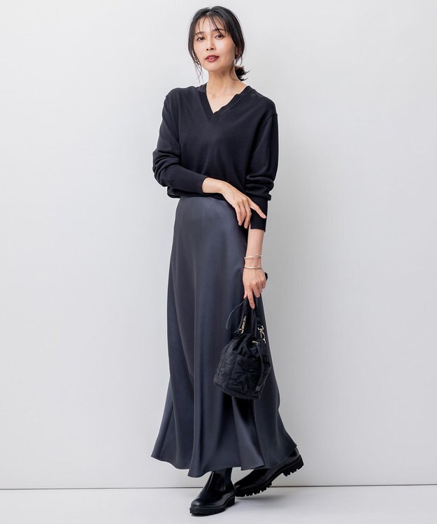 23区 【洗える】シルクコットン Vネック ニット ブラック系