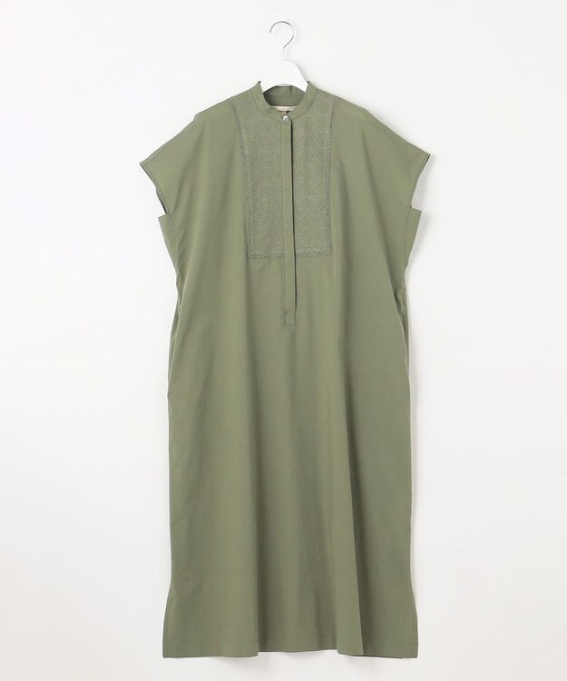 自由区 L 【洗える】ジオメトリックエンブロイダリーシャツ ワンピース カーキ系