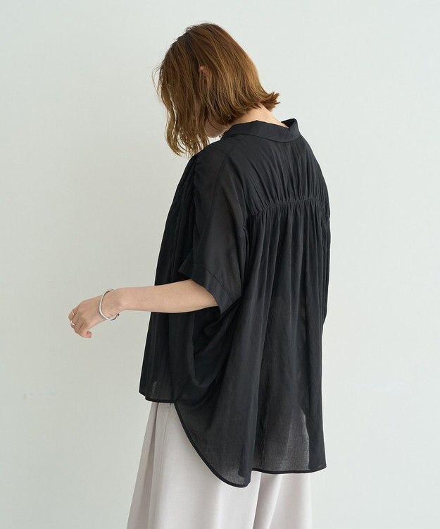 YECCA VECCA 【ドライタッチ】シアーバックギャザーシャツ Black