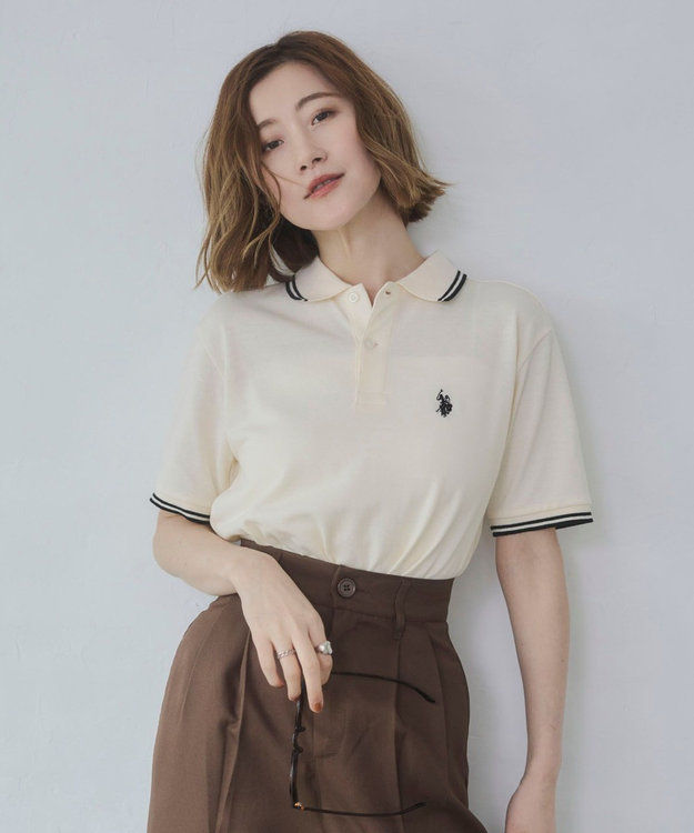 WEGO 【26年春夏新カラー登場/ユニセックス着用ITEM/SMLサイズ展開】U.S. POLO ASSN.別注ラインポロシャツ ホワイトアイボリー