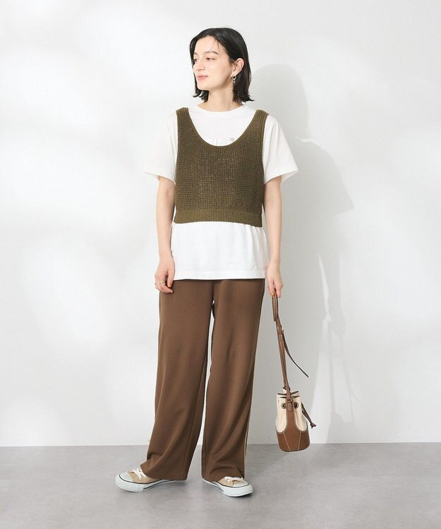 CRAFT STANDARD BOUTIQUE ワッフル編み短丈ニットベスト Khaki