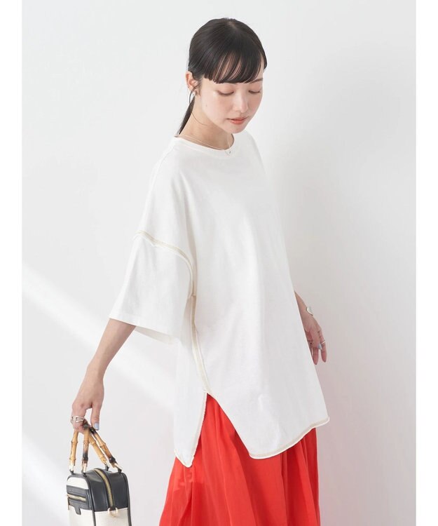 earth music&ecology 配色ステッチチュニックＴ Off White