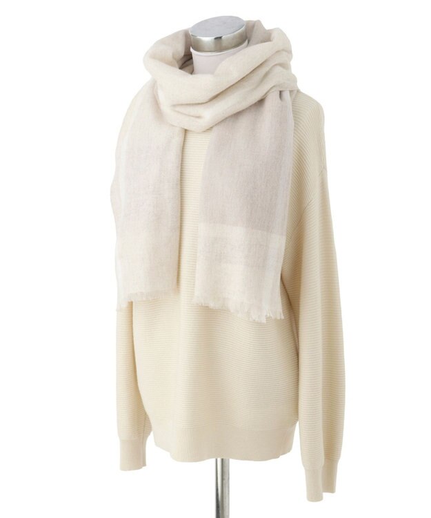 MOONBAT FURLA カシミヤ100%大判薄手メランジュチェックストール/幅70cm オフホワイト