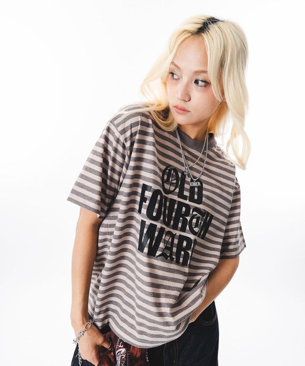 WEGO 【ユニセックス着用ITEM】ボーダ－グラフィックT（SS） ブラウンボーダー