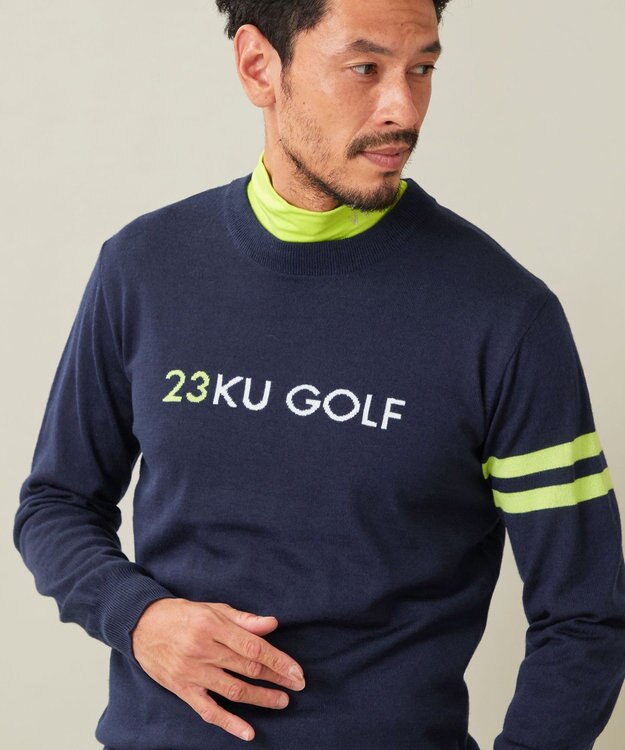 23区GOLF 【MEN】【ウォッシャブル】ウールブレンド ロゴニット ネイビー系