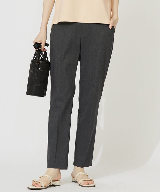 ANY SIS L 【ストレッチ・接触冷感・撥水・UVカット・洗える】エアリーストレッチ テーパードパンツ シャンブレーブラック