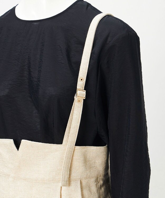 23区 【GOLD LABEL】GIOTEXリネンスパーク サスペンダー付 タックパンツ ベージュ系