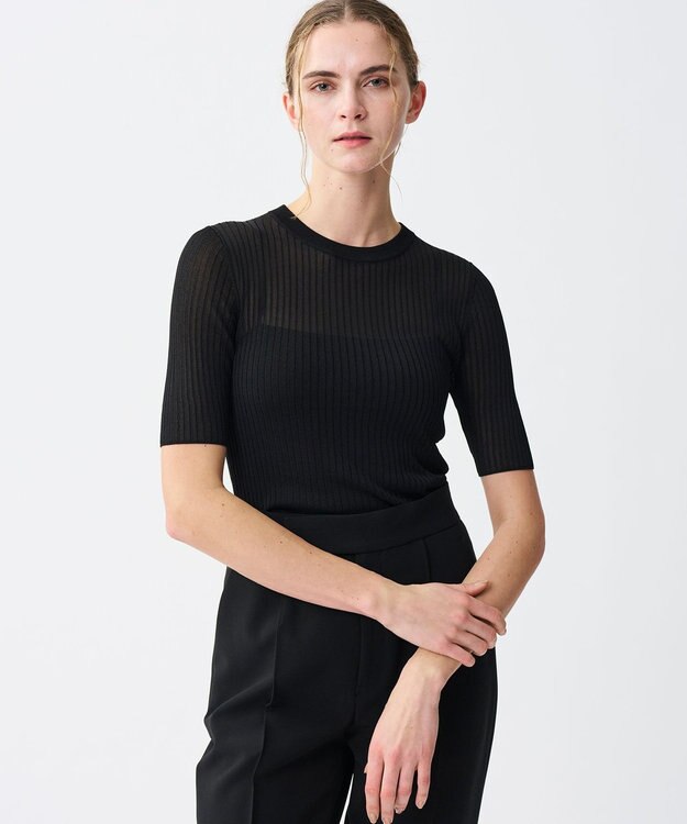 uncrave ラスターシアーニット ワイドリブトップス ブラック