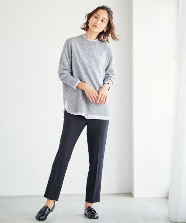 J.PRESS LADIES 【洗える】CASHMERE BLEND クルーネック ニット ライトグレー系