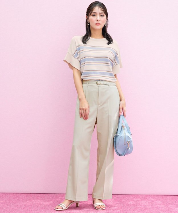 ANY SIS 【and GIRL掲載/アイスタッチ】フレンチスリーブ ニット ベージュボーダー