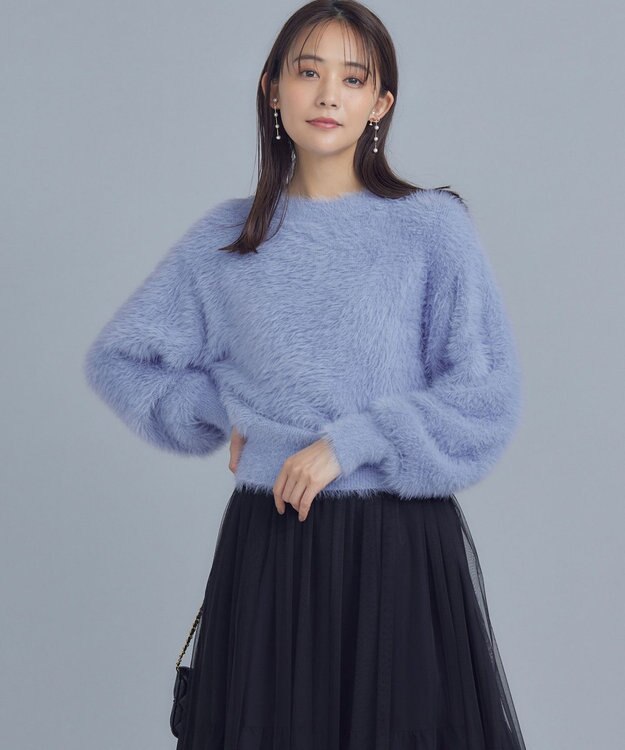 組曲 ナイロンファー ニット クリームブルー系