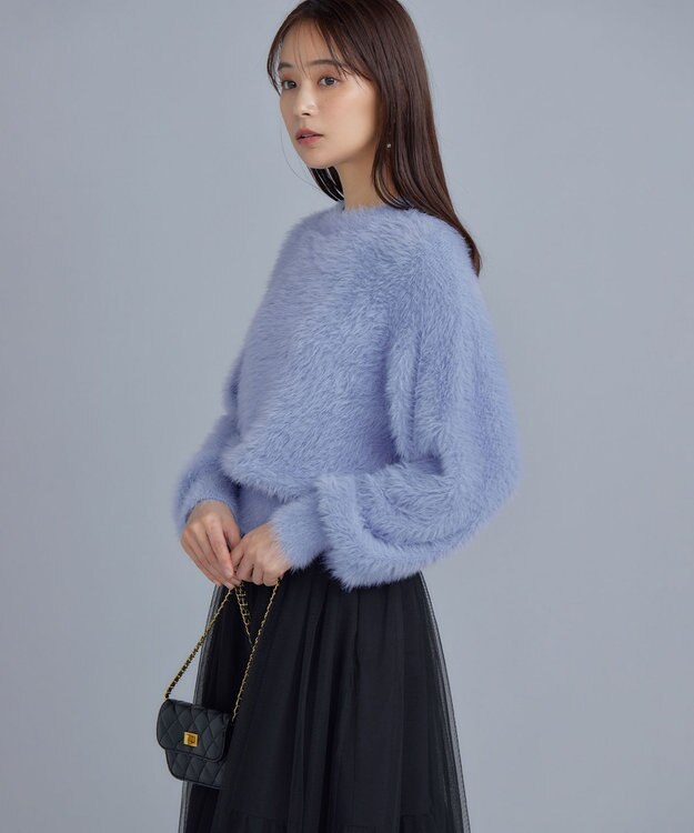 組曲 ナイロンファー ニット クリームブルー系