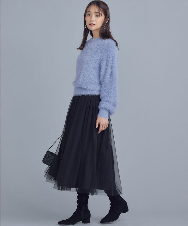 組曲 ナイロンファー ニット クリームブルー系