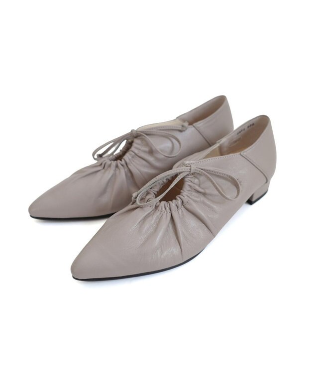 Pointer 日本製 本革ポインテッドトゥリボンパンプス オークグレー