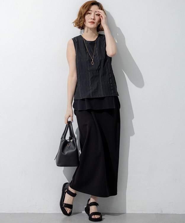 23区 【先行予約】ダブルフェイスジャージー Iラインスカート ブラック系