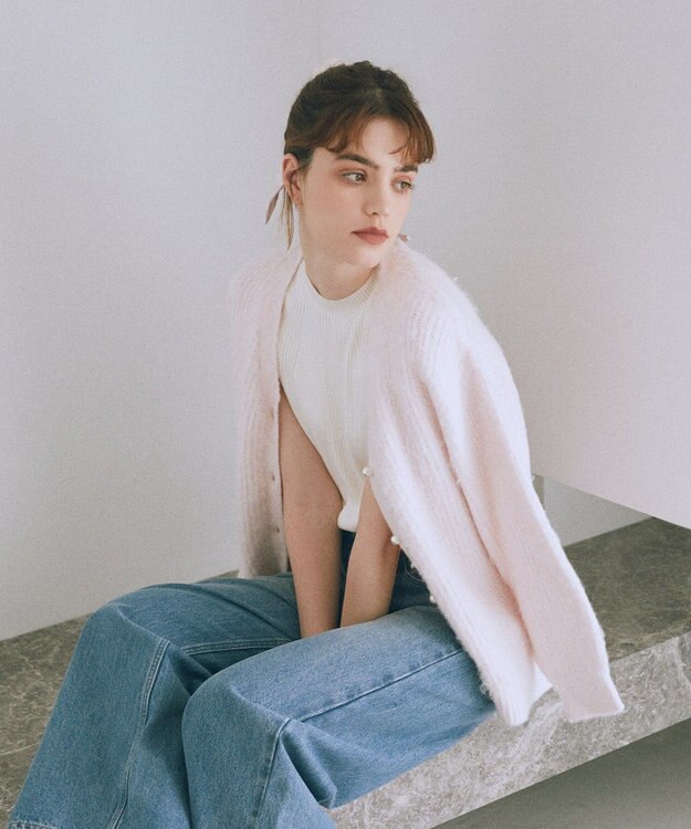 Maison de FLEUR フェザーヤーンカーディガン Light Pink