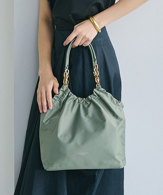 TOPKAPI 【TREASURE TOPKAPI】コンビチェーン ギャザー ナイロン トートバッグ グリーングレー