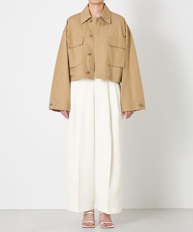 NAVE 【ReNAVE・セットアップ可/洗える】コットンリネンカルゼ ショートジャケット ベージュ系