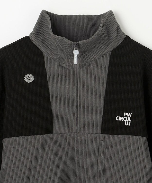 PW CIRCULUS 今が旬トップス！【ドライな肌触り / UV遮蔽率98.9% UVカット / ストレッチ】【MEN】ワッフルハーフジップトップス  ゴルフ グレー系